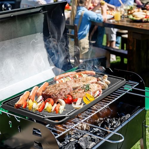 GGC Reversible Cast Iron Griddle, 20 x 10 Rectangular Griddle Pan