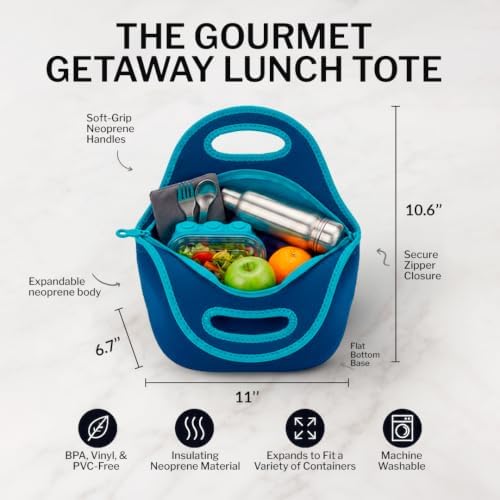Built Gourmet Getaway Neoprene Lunch Bag - Insulated, Reusable, & Machine-Washable Lunch Tote for Hot and Cold Food Storage, Lightweight & Reusable - One Size (Navy)