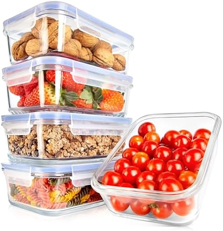 NutriChef 10 Piece Glass Food Storage Containers with Lids – 30 oz Meal Prep Containers Reusable – Airtight Glass Lunch Containers for Food Storage – Freezer to Oven Safe - Blue