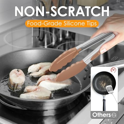 HOTEC Silicone Kitchen Tongs for Cooking, 9-Inch Serving Tongs, Set of 3