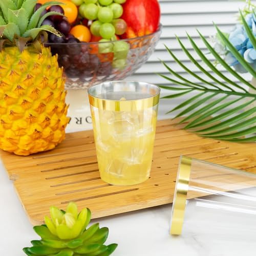 I00000 60 Pack Gold Plastic Cups, 10 OZ Clear Plastic Cups
