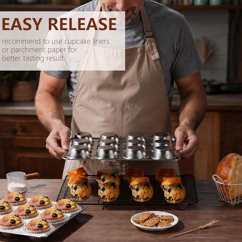 LIANYU Muffin Pan 12 Cups, Stainless Steel Cupcake Muffin Tin for Baking