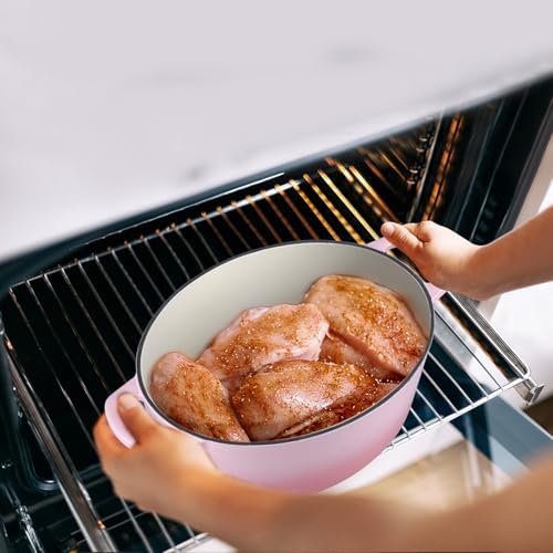 Leonyo 7-Quart Enameled Cast Iron Oval Dutch Oven Pot with Lid, Pink