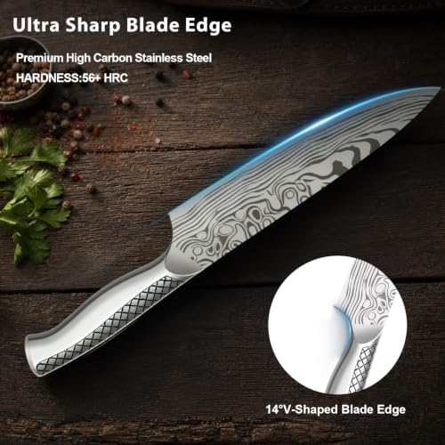 MOSFiATA Kitchen Knife Set 9 PCS with Foldable Roll Bag, Pro Stainless Steel 5Cr13MoV Ultra Sharp Santoku Knives with Honing Rod, Dishwasher Safe butcher Knife Set for Cooking Outdoor Travel