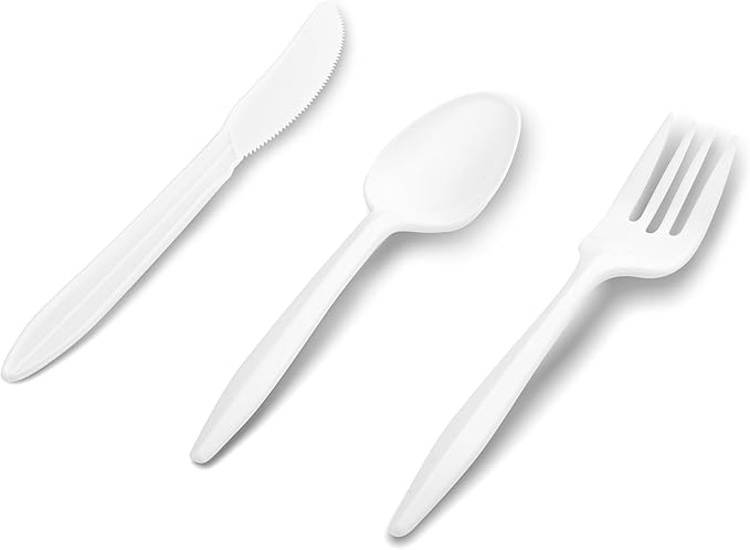 1000 Count White Silverware Set, 334 Plastic Forks, 333 Spoons, 333 Knives, Medium Weight BPA Free Disposable Plastic Cutlery Set, Bulk Combo Pack Flatware Set for Party Supplies