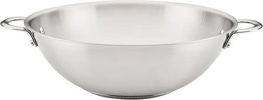 Rachael Ray Professional Stainless Steel Wok/Stir-Fry Pan, Compatible with All Cooktops, Induction Ready, Dishwasher and Metal Utensil Safe, 14 Inch - Stainless Steel