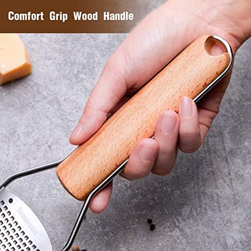 Tomorotec Stainless Steel Cheese Grater w/Wood Handle for Parmesan Cheese
