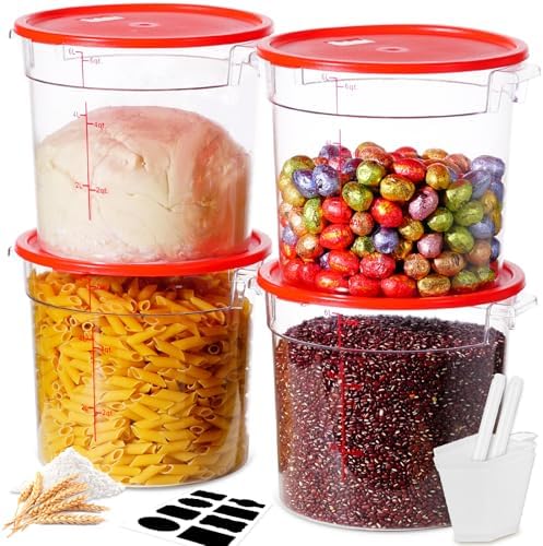 6QT 4PCS NSF Commercial Clear Food Storage Containers with Lids(RED)