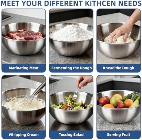 3-Piece Stainless Steel Mixing Bowls (1.26Qt) Metal Bowl Set with Measurement Marks, Dishwasher Safe & Stackable - Perfect for Baking, Salad Making, Meal Prep and Kitchen Use
