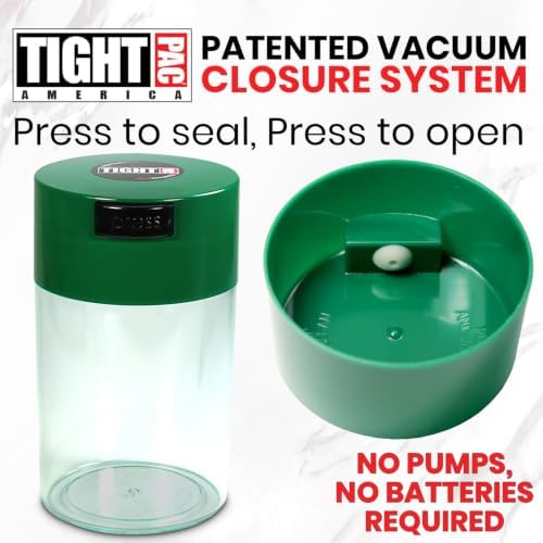 Tightvac Press-Seal Vacuum Airtight Smell Proof Container, D Green & Clear