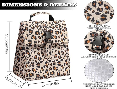 ZM-YOUTOO Insulated Foldable Lunch Bag- Lightweight Portable with Adjustable Shoulder Strap Lunch Box for Men, Women, Office, Work, Picnic, Hiking and Beach (leopard print(Hard Fabric))