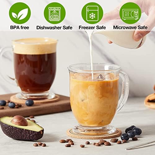 Mfacoy Glass Coffee Mugs Set of 6, Clear Large Coffee Mug 15 Oz With Handles for Hot Beverages, Clear Mugs for Tea, Cappuccino, Latte, Espresso Coffee, Juice, Glass Coffee Cups