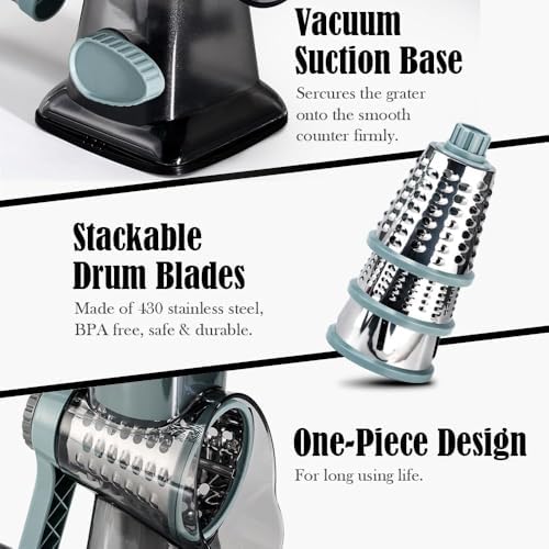 Badelite Cheese Grater Vegetable Cheese Shredder Slicer Grater for Kitchen 3 Changeable Blades for Cheese Potato Zucchini Nuts Chocolate (Grey Blue)
