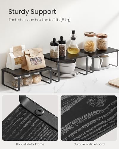 SONGMICS Cabinet Organizer Shelf, Set of 3 Spice Rack, Kitchen Storage