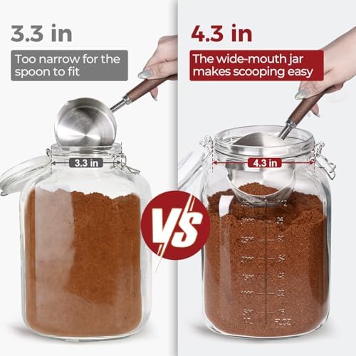 Large Glass Jars with Airtight Lids 1.1 Gallon 2 Pack Flour Jar