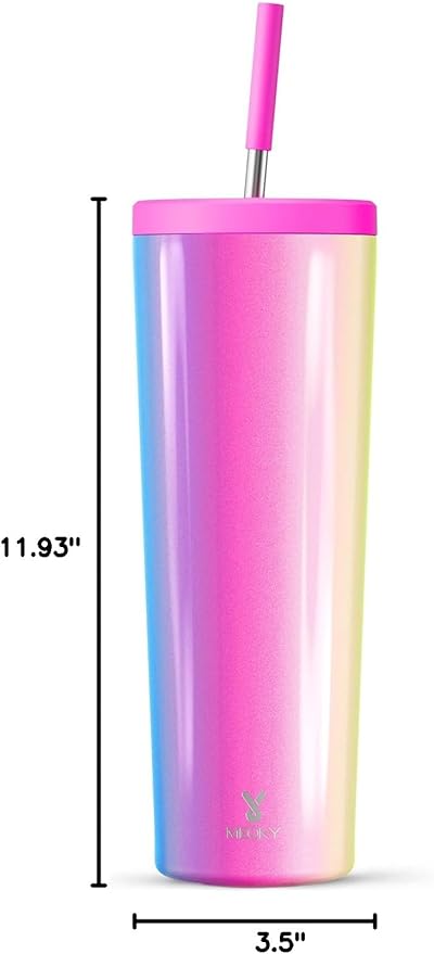 Meoky 30 oz Insulated Tumbler with Lid and Straw, Stainless Steel Vacuum Insulated Tumbler, Keeps Cold for 24 Hours, 100% Leak Proof, Fits in Car Cup Holder (Carnival)