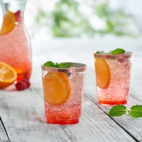 PLASTICPRO Disposable 8 oz Crystal Clear Plastic Tumblers With Rose Gold Rim for Party's & Weddings pack of 100