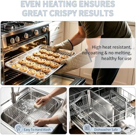 TeamFar Stainless Steel Baking Sheet with Rack Set, 20"x14"x1.2"