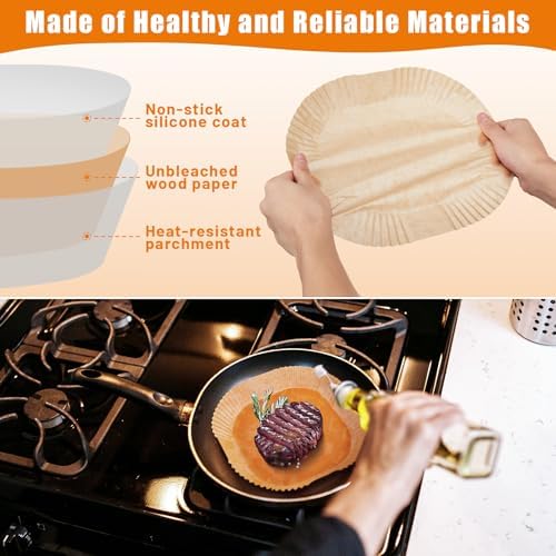 Air Fryer Liners Disposable, 200PCS Non-stick Disposable Airfryer Liners, 9 Inch Unbleached Parchment Paper, Round Air Fryer Paper Liners for 5-8QT Air Fryer, Baking, Roasting Microwave