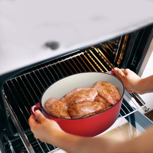 Leonyo 5-Quart Enameled Cast Iron Oval Dutch Oven Pot with Lid, Red