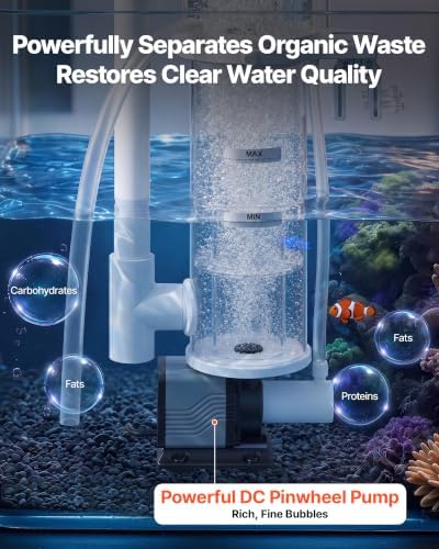 VEVOR Protein Skimmer for 30-80 Gal Saltwater Aquarium Hang On with DC Pump, Protein Skimmer with DC Pinwheel Pump, Adjustable Control, for 30-80 Gal Medium Saltwater Aquariums & Reef Tank Fish Tank