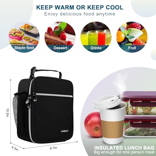 Lunch Bag, Durable Insulated Lunch Box Reusable Adults Tote Bag Lunch Bag Durable Reusable for Adults (Black-White)