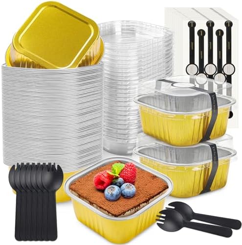 NPLUX Halloween Mini Cake Tins, 5oz 50 Pack Gold for Dessert Tables