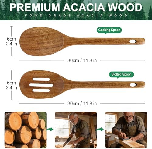 Wooden Spoon for Cooking Utensil Non Toxic Serving Mixing Slotted Spoon Set