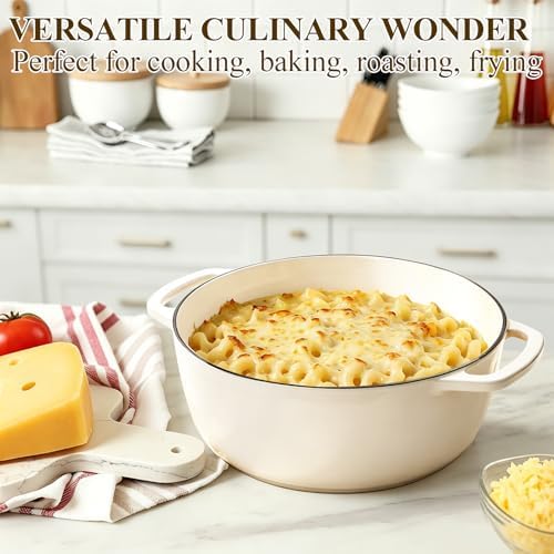 Enameled Cast Iron Dutch Oven Pot with Lid - Wildone 6QT Dutch Oven for Bread Baking, Braising, Stews, Roasting, Across All Cooktops, Oven Safe up to 500° F, Cream White