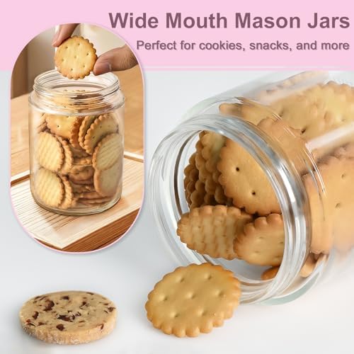 Overnight Oats Containers with Lids, 16oz Wide Mouth Mason Jars with Lids, 9 Pack Glass Jars with Airtight lid for Chia Pudding Yogurt Salad, Meal Prer Oatmeal Jars, Pink