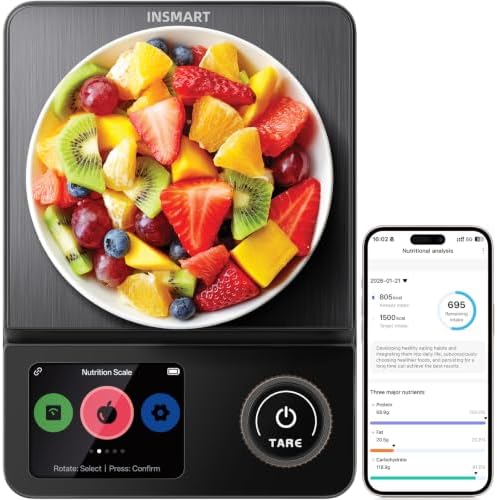 Smart Food Scale with Nutrition Calculator, INSMART Kitchen Scale with App for Calories, Fat, Carbs & Protein Tracking, 0.1g High Precision Calorie Scale for Meal Prep & Weight Loss, LED Display, 11lb