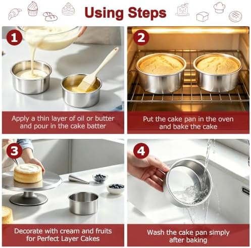 LIANYU 4 Inch Cake Pan Set of 2, Mini Round Cake Tins for Baking