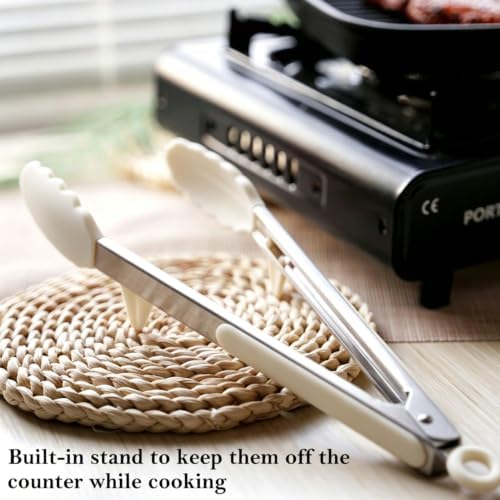 Kitchen Tongs for Cooking with Silicone Tips, 3 Size Serving Tongs, White