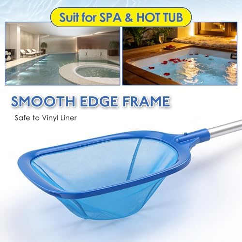 FEED GARDEN Hot Tub Pool Skimmer Spa Net with 12'' Aluminum Pole 11" x25" Blue Mesh, 6-Inch Deep for Small Above Ground Pools Pick Up Fine Debris Lightweight Leaf Net