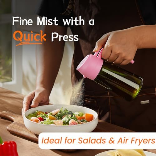 TrendPlain - Original 16oz/470ml Olive Oil Dispenser Bottle for Kitchen Gadgets and Air Fryer Accessories - Olive Oil Sprayer for Cooking w/Stickers - Bubblegum