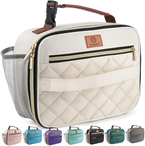 Genteen Lunch Box for Kids, Boys - Insulated Small LunchBox Reusable, Zip Closure & Buckle Handle, Portable Cooler for Work, School, Travel (White)