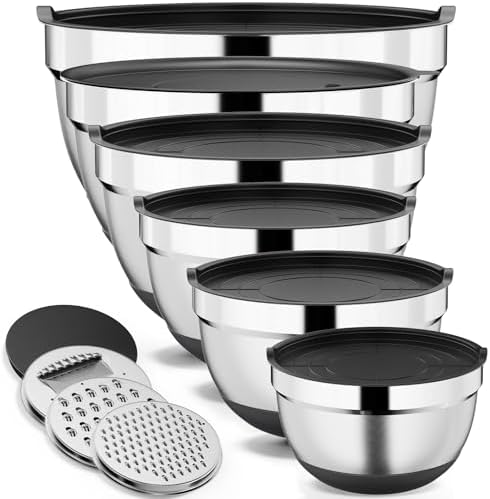 9 Pack Mixing Bowls with Airtight Lids & Grater Attachments, Black