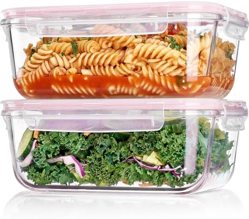 Vtopmart 2Pack 1860ml/63oz Large Glass Storage Containers With Lids, Pink