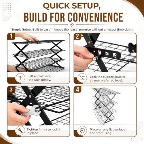 4 Tier Collapsible Cooling Rack for Baking, Tiered & Stackable