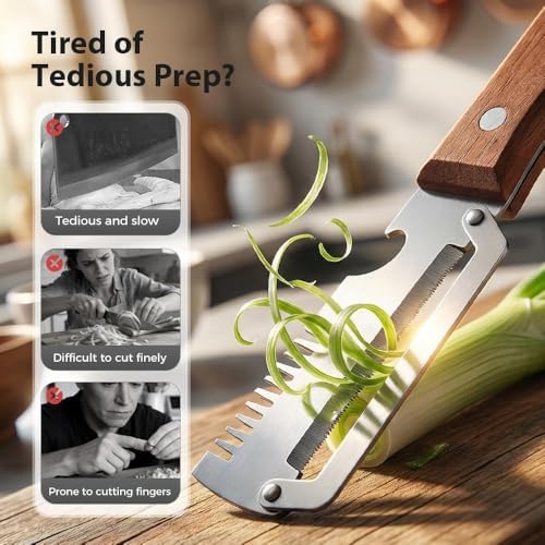 2026 Upgrade Vegetable Peeler With Wooden Handle, Stainless Steel Wide Blade Potato and Carrot Peeler, 3-in-1 Veggie Peeler With Scallion Shredder and Bottle Opener for Kitchen, Camping and Trave