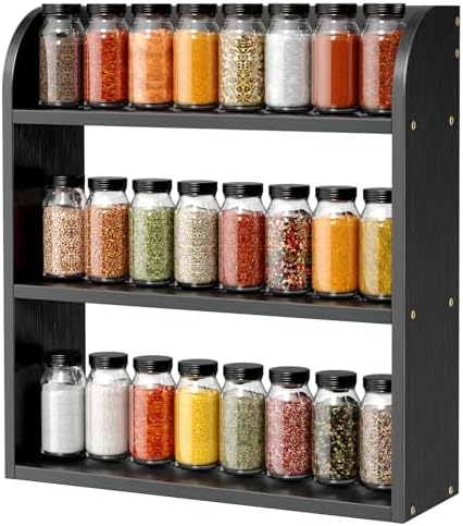 ROMGUAR CRAFT 3 Tier Bamboo Spice Rack, Countertop or Wall Mounting, Black