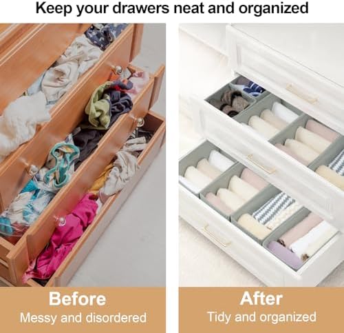 Fordonral Drawer Organizer Clothes, Foldable Fabric Dresser Organizer Closet Organizers and Storage Box for Underwear,Folded Clothes,Baby Clothing,Socks,Bra,Towels,Ties(6M+6S,Gray)
