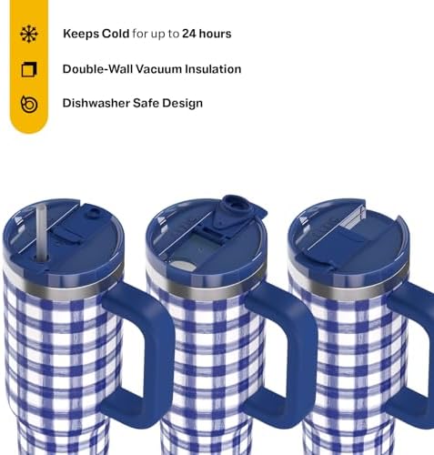 RTIC 30oz Road Trip Tumbler, Insulated, Ceramic Lined, Cobalt Gingham