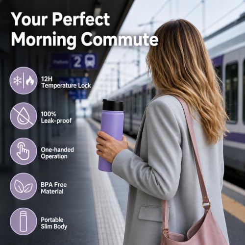 Sivaphe Tea Infuser Bottle With Removable Loose Leaf Tea Strainer Cup 18/8 Stainless Steel Portable Insulated Travel Tea Tumbler Purple