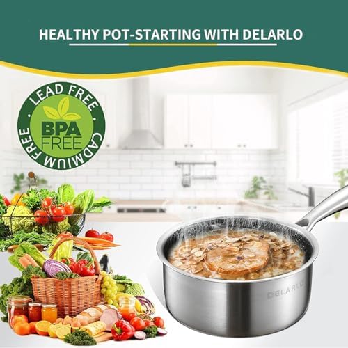 DELARLO Tri-Ply Stainless Steel Hybrid Non Stick Saucepan 2.5 Quart