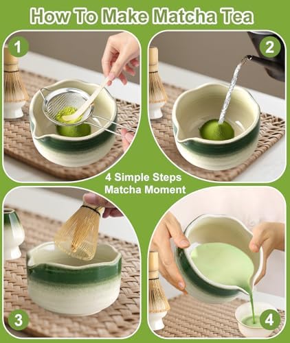 JBER Matcha Set, 7PCS Ceramic Matcha Whisk Set for Matcha Tea Ceremony
