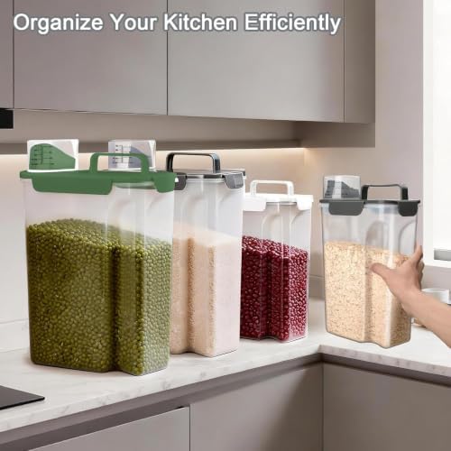 Komzon Rice Storage Containers, 20 lb Rice dispenser with Pouring Spout Large Bin for Flour, Pasta, Grain and Baking, Pet Dog Cat Bird Food Container Green