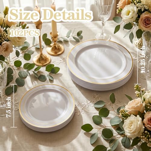 I00000 102 Pcs Gold Plastic Plates, Premium Disposable Gold Plates