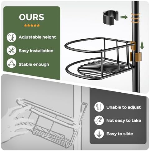 HAMITOR Corner Shower Shelves, 4-Tier AdjustableTension Caddy for Renters