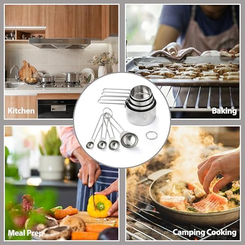 8PCS Measuring Cups, OHOLA Stainless Steel Measuring Cups and Spoons Set, Great for Cooking and Baking